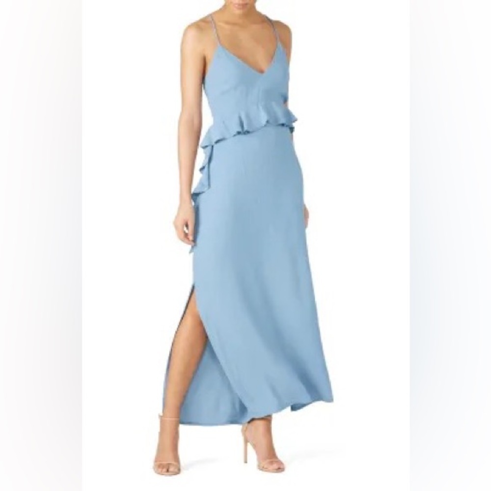 Elliatt rapture ruffle dress blue size‎ small criss cross back midi